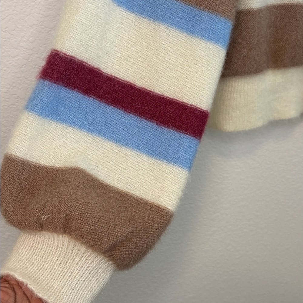 Anthropologie Flat White Fluffy Cream Striped Crewneck Women's Sweater M - Picture 5 of 10